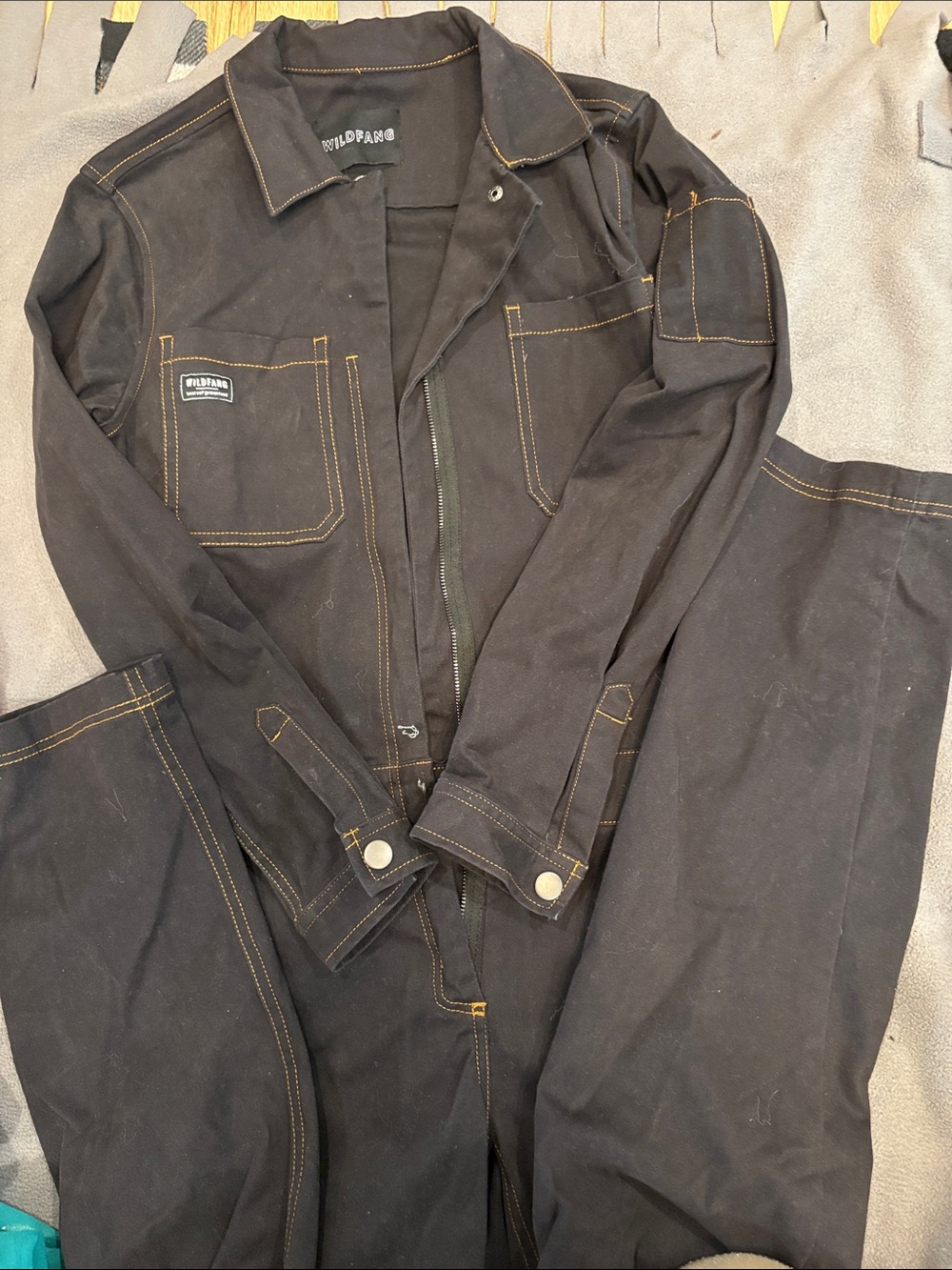 Wildfang Black Coveralls with Yellow Contrast Stitching